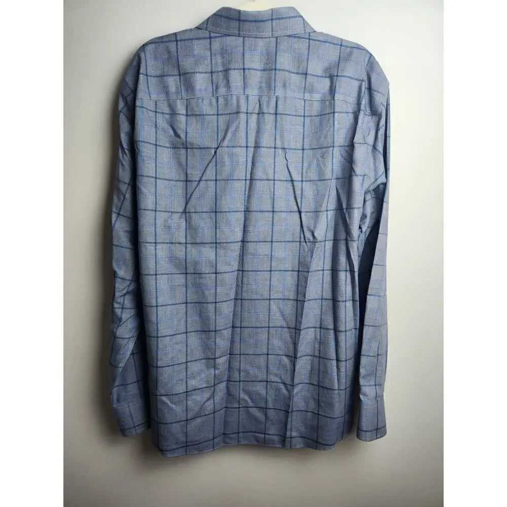 Untuckit Men's button down shirt window pane plaid navy sz XXL career preppy - Picture 3 of 9